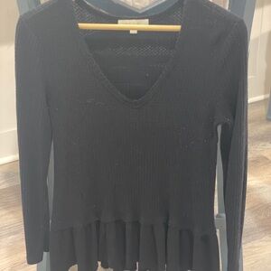 Anthropologie Eri + Ali Black V-Neck Peplum WaffleT